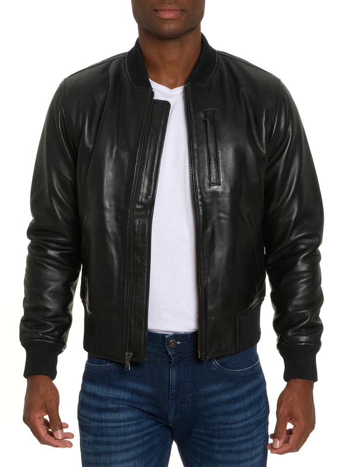 Robert Graham Voyager Leather Bomber Jacket for Men - Premium Genuine Leather Coat with Stylish Quilted Lining | Perfect for Motorcycle Riding, Winter Fashion & Outdoor Adventures