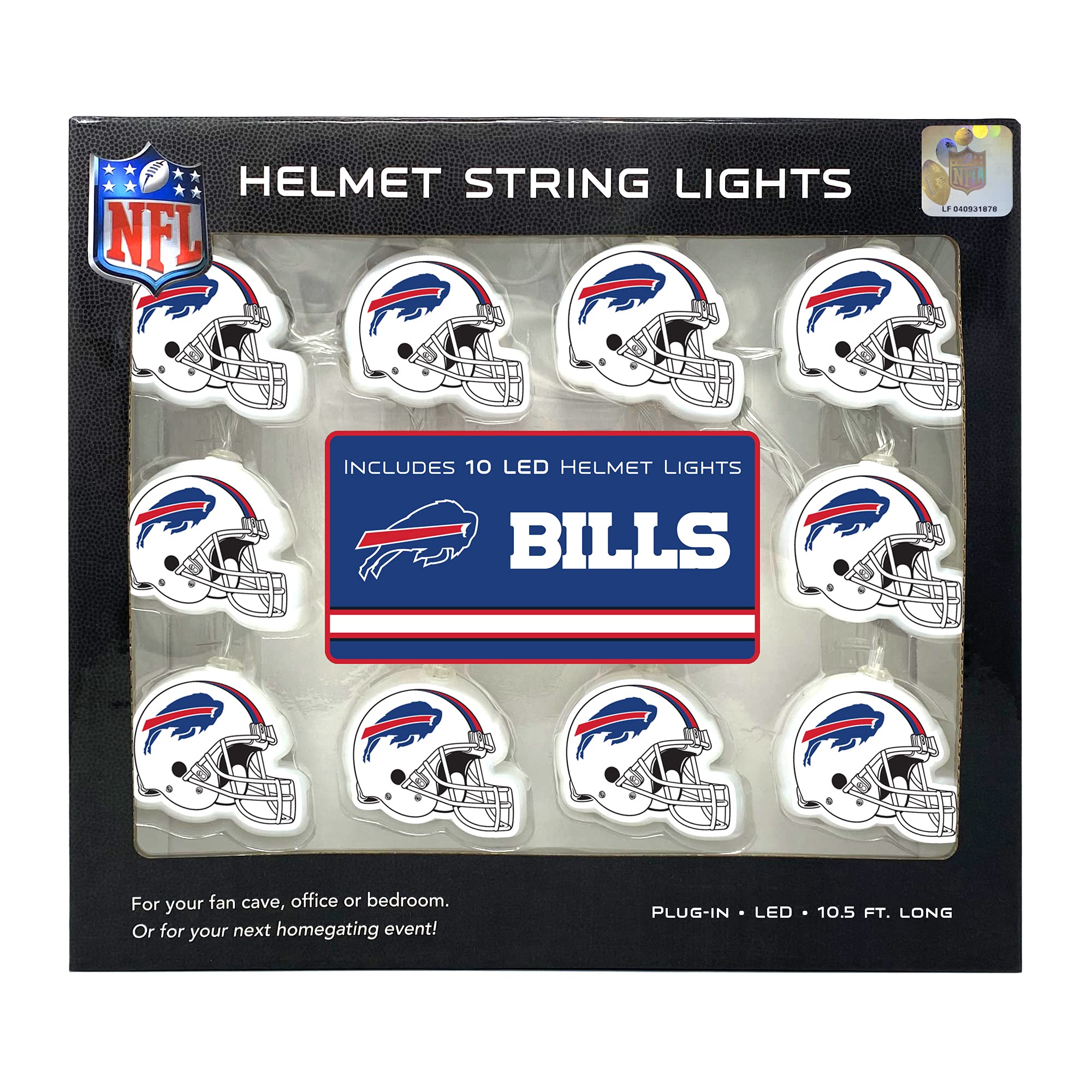 NFL LED Helmet String Lights with Adapter Plug - Battery Operated Football Fairy Lights for Indoor Home Decor - Perfect for Game Day Parties, Bedroom Decor & Sports Fan Gifts