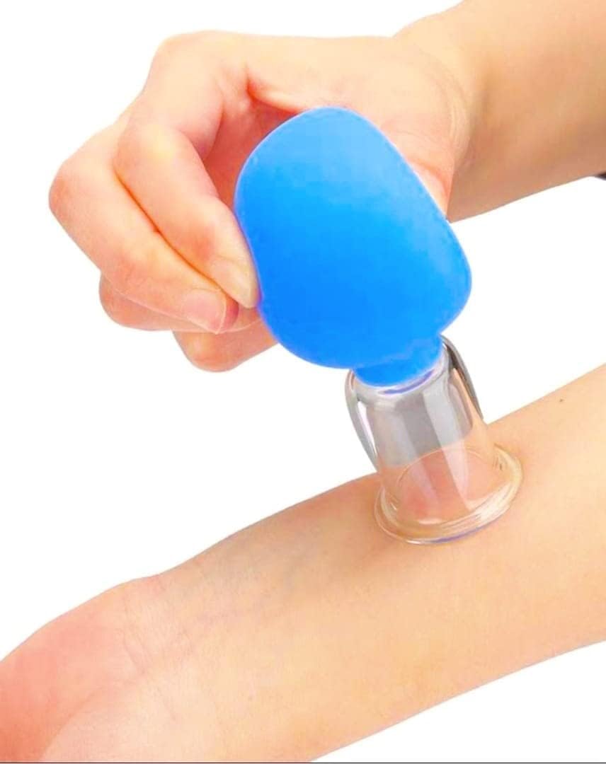 4 Pieces Blue Glass Facial Cupping Set with Silicone Vacuum Massage Cups - Anti-Aging Skincare Tools for Face Lift, Wrinkle Reduction & Glowing Skin | Perfect for Home Spa, Facial Massage & Beauty Routine
