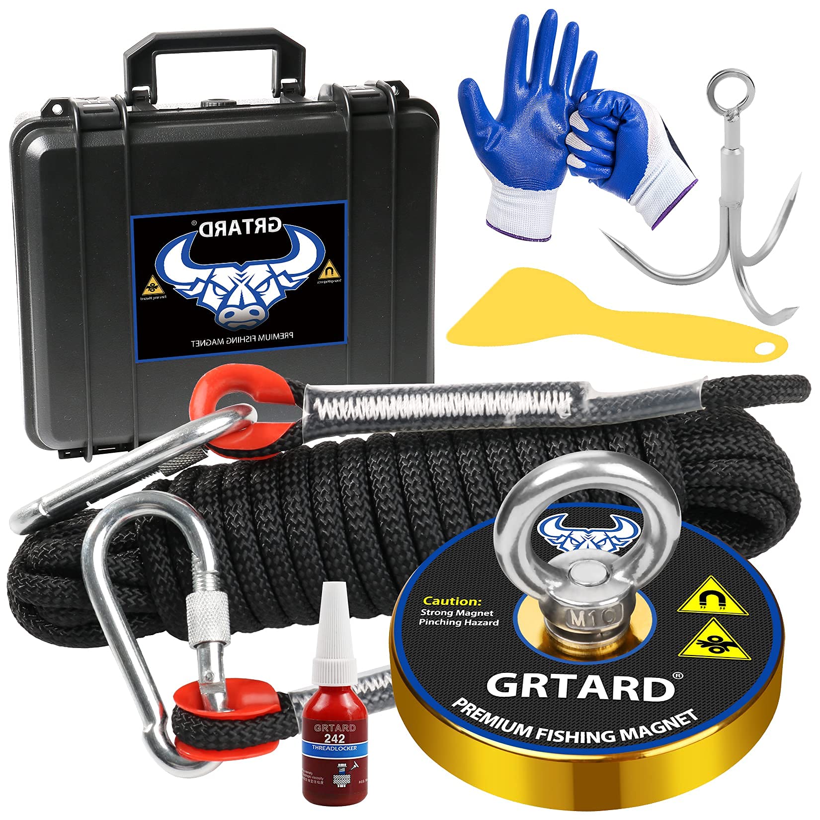 Grtard 700lbs Magnet Fishing Kit with Case - 2.95 Inch Diameter Strong Pulling Force Retrieval Magnet for Rivers, Lakes, Beaches | Perfect for Treasure Hunting, Metal Detecting & Outdoor Adventures