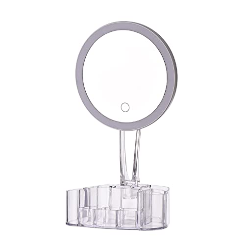 Ankeer LED Makeup Mirror with Light, 10X Magnification & Organizer Tray - Battery Powered Vanity Mirror for Makeup Application, Skincare, and Night Light Function - Perfect for Bedroom, Bathroom & Travel