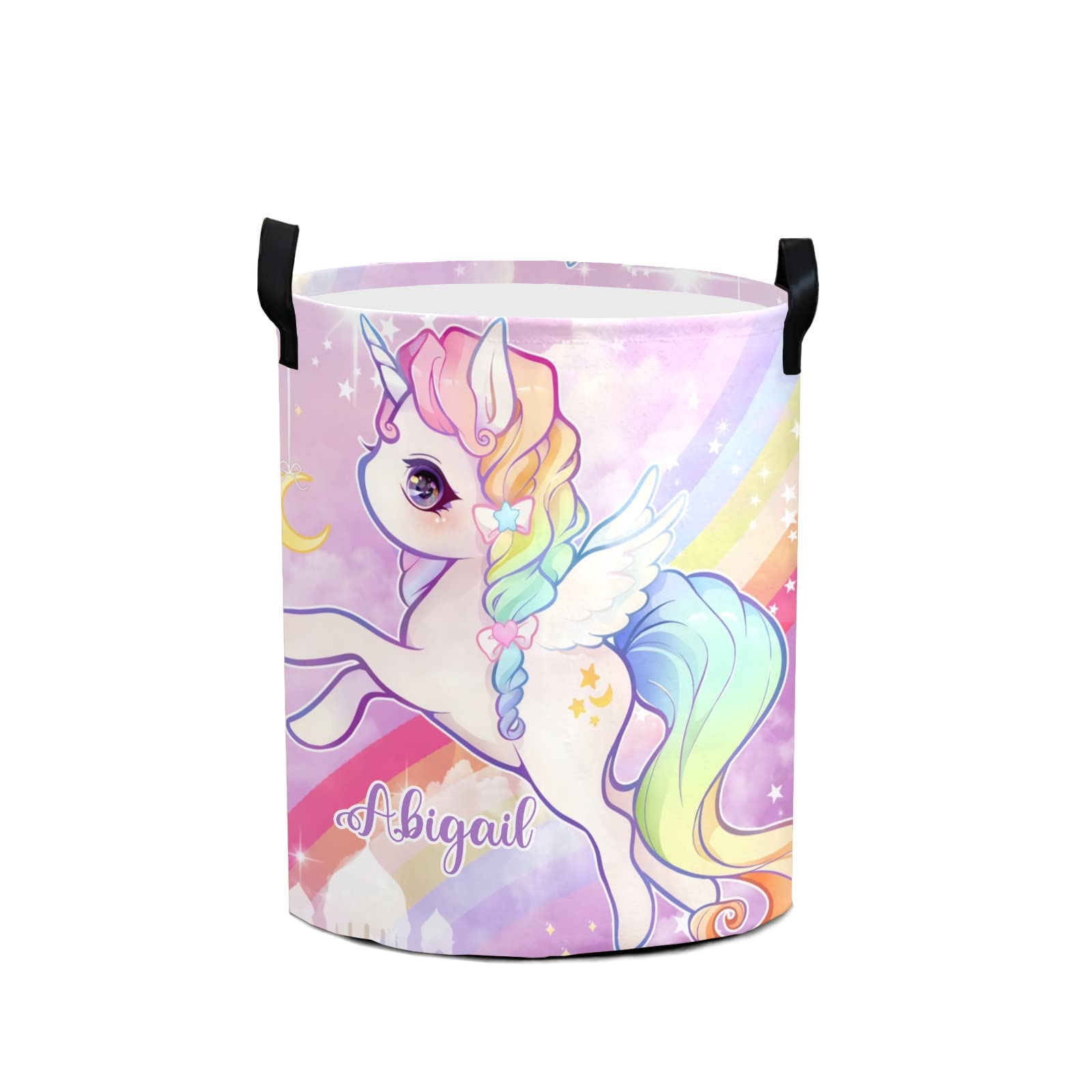 **Personalized Laundry Basket with Name - Kawaii Unicorn Rainbow Castle Design, Collapsible Storage Bin & Toy Organizer - Perfect for Baby Shower Gifts, Kids' Room, and Nursery Organization**