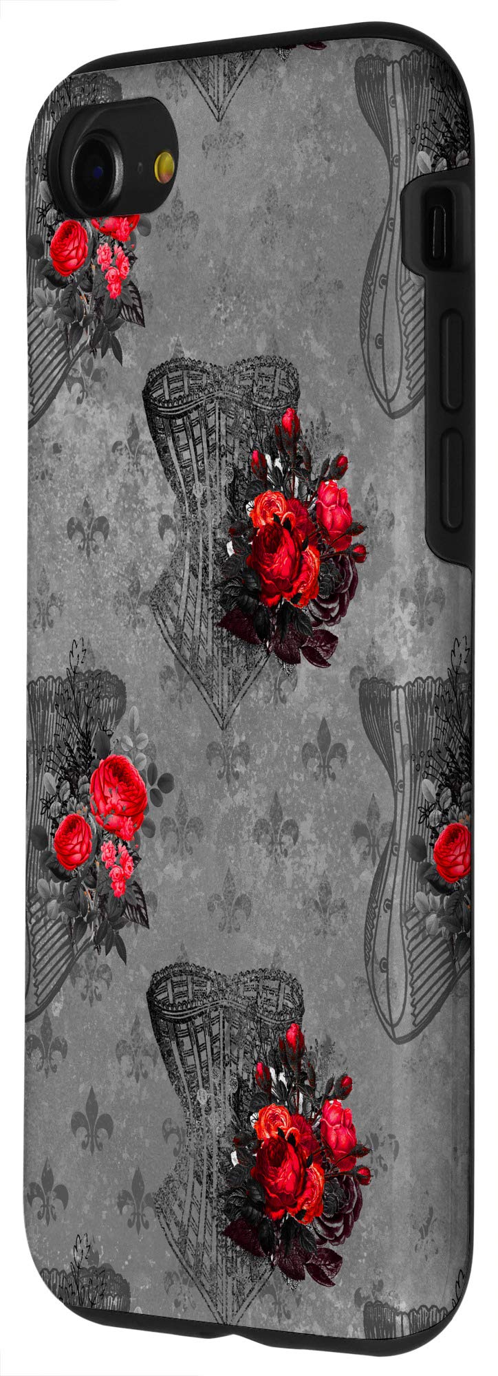 Gothic Dark Red Corsets and Roses Occult Goth Phone Case for iPhone SE (2020) / 7 / 8 - Stylish Protective Cover for Gothic Lovers, Perfect for Halloween, Parties, and Alternative Fashion