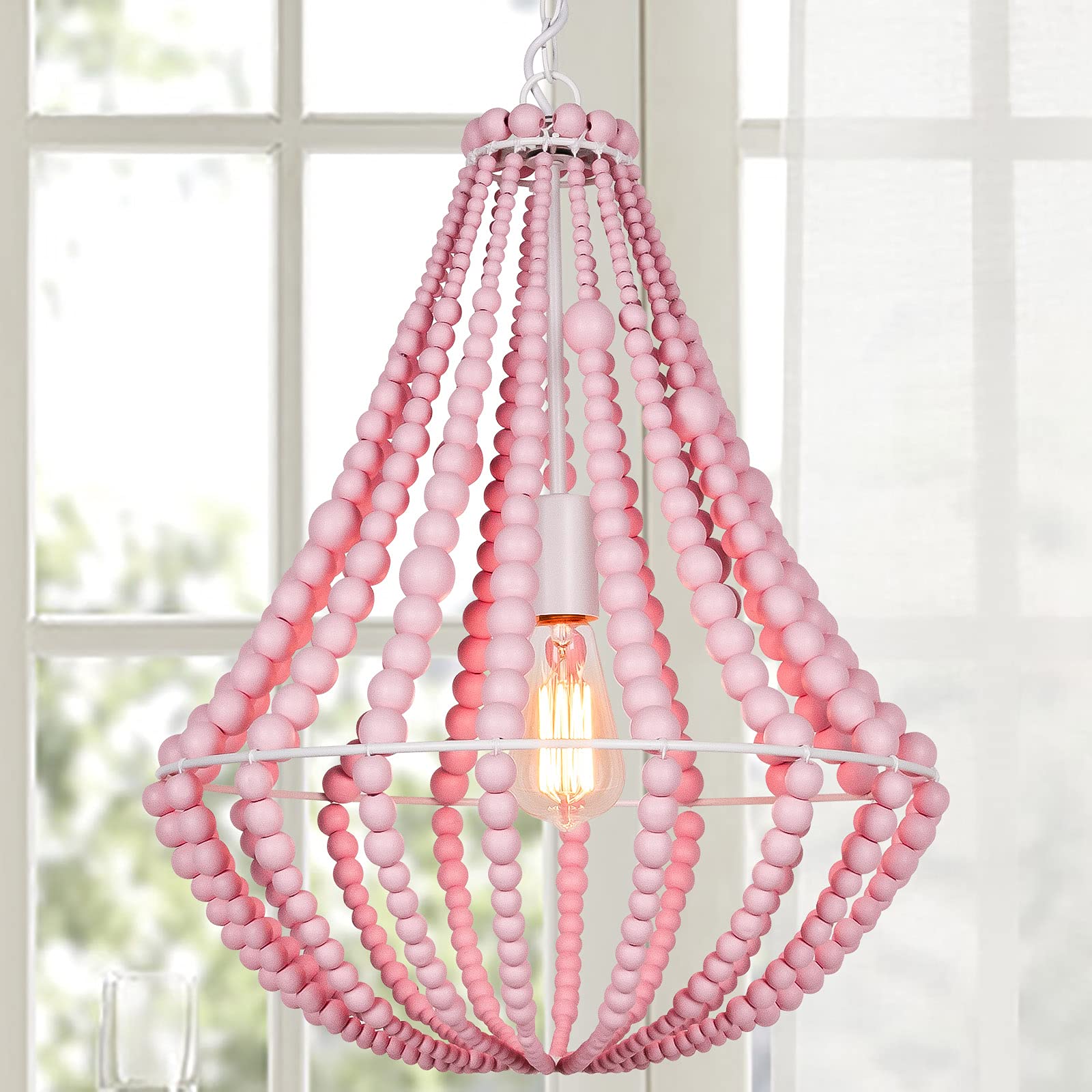 Boho Wood Beaded Chandelier - 16.5