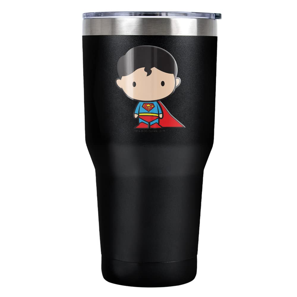 Superman Cute Chibi Character Stainless Steel Tumbler 30oz - Vacuum Insulated Double Wall Coffee Travel Mug with Leakproof Sliding Lid - Perfect for Office, Gym & Outdoor Adventures