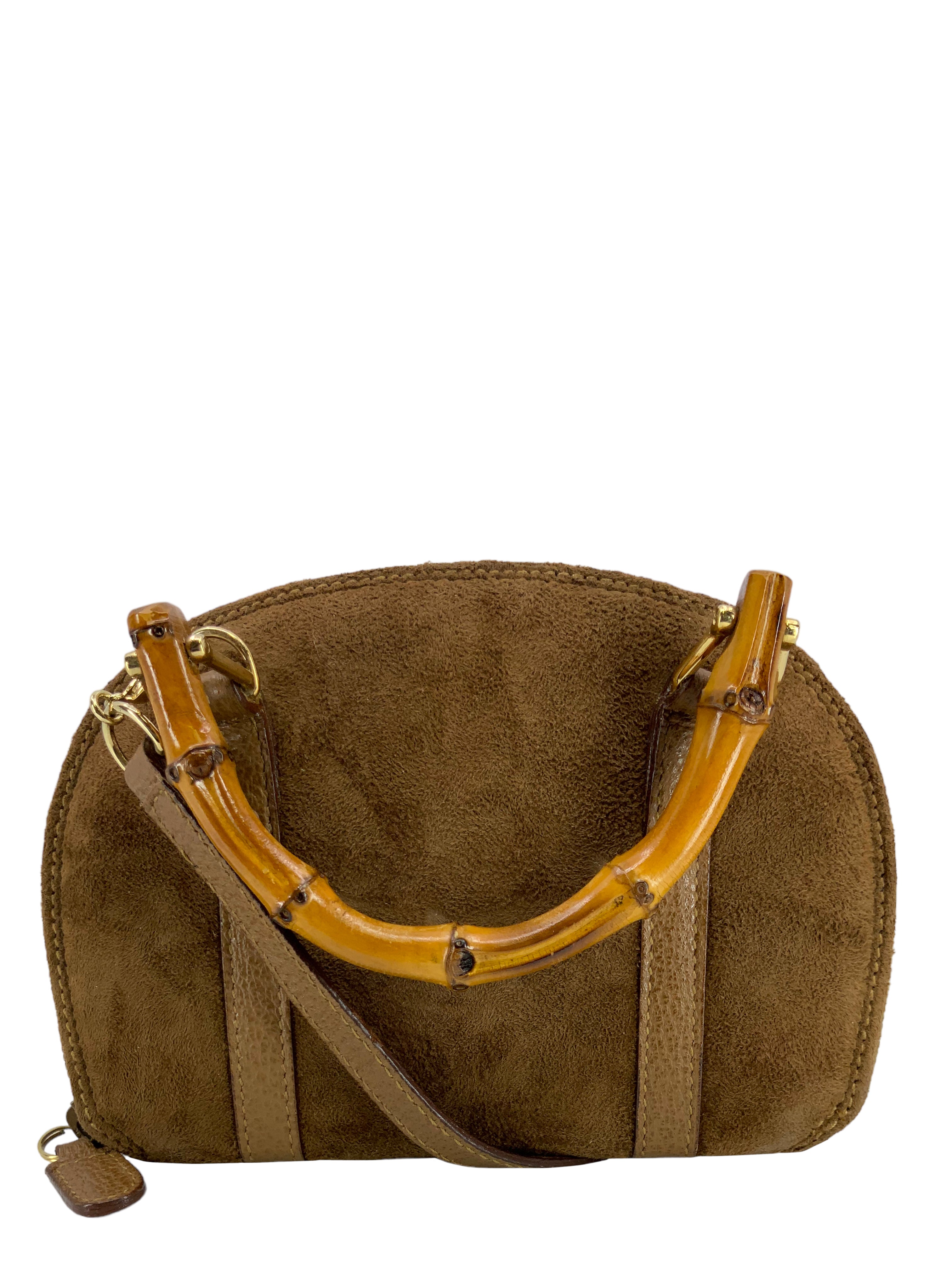 GUCCI Vintage Suede Bamboo Handle Mini Wallet Crossbody Bag for Women - Stylish Leather Shoulder Purse for Daily Use, Travel & Night Out