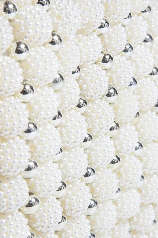 Elegant Metallic and Pearl Cluster Beaded Handbag for Women - Perfect for Evening Parties, Weddings & Special Occasions