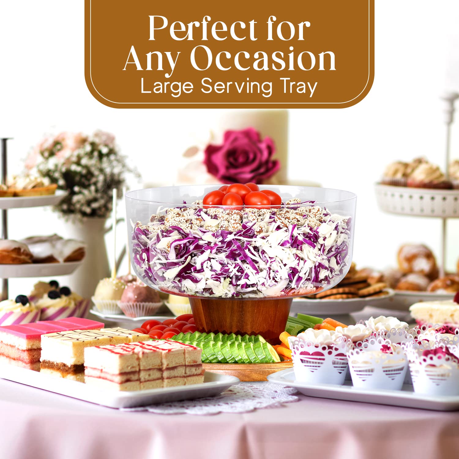 Homeries 6-in-1 Acacia Wood Cake Stand with Lid - Multi-Functional Serving Platter & Display Stand for Cakes, Desserts, Pastries - Perfect for Weddings, Parties, Bakery Display & Home Kitchen Decor