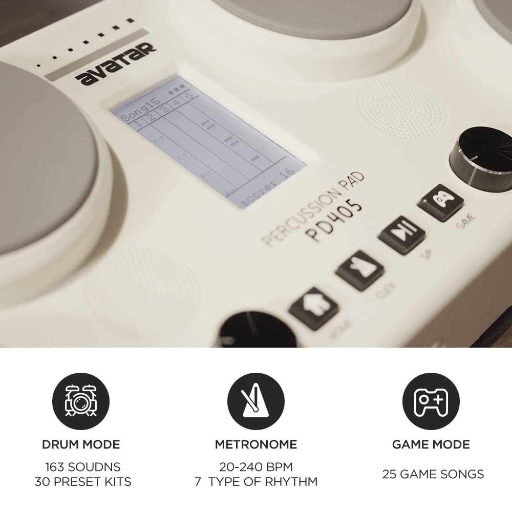 PD405 Electric Drum Pad - Portable Tabletop Electronic Drum Set with 163 Sounds, Coaching & Game Modes, 2 Pedals & Drum Sticks Included - Perfect for Beginners, Home Practice & Christmas Gifts (Ideal for Small Spaces & Travel)