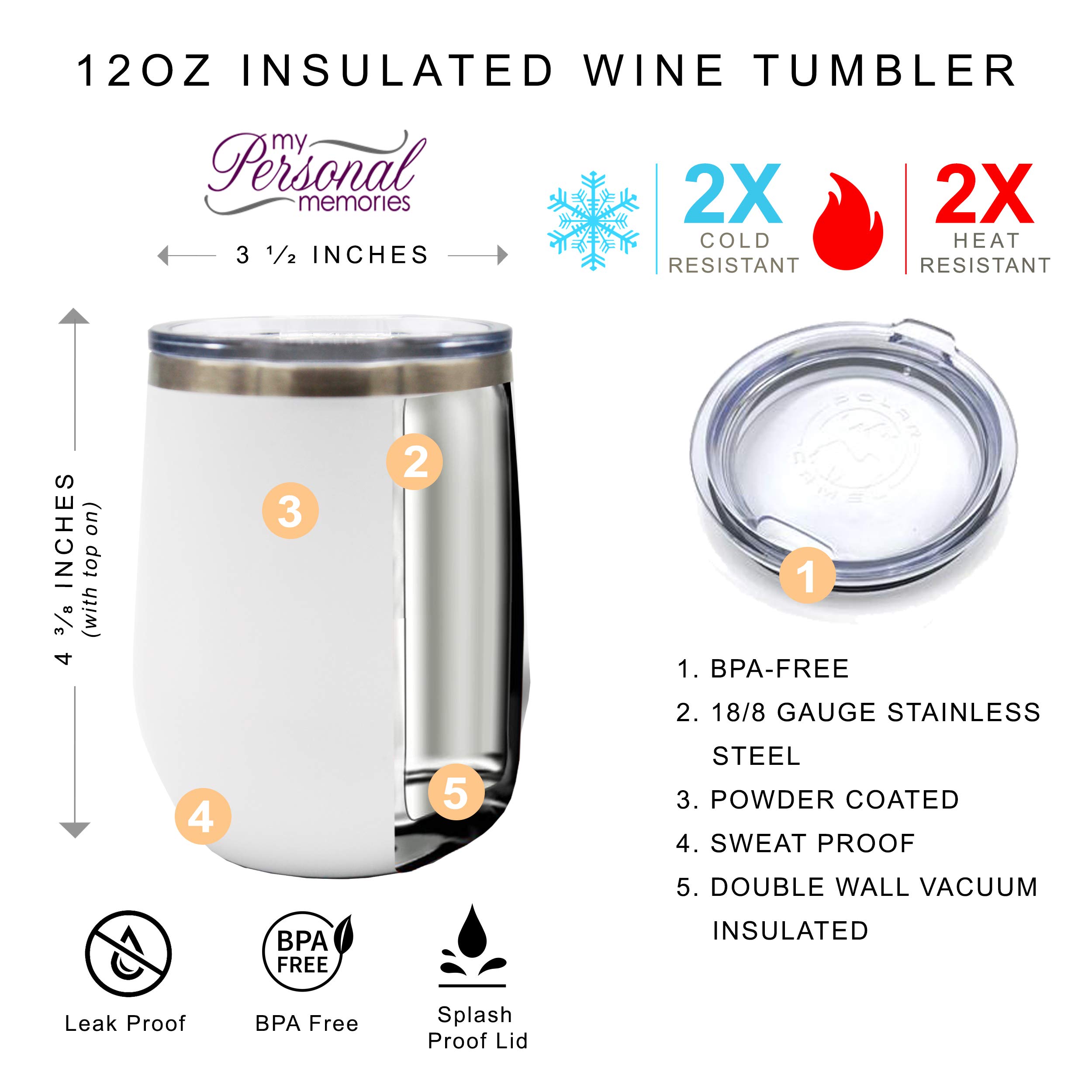 Personalized Insulated Wine Tumbler with Custom Monogram - Stemless Wine Cup for Gifts, Weddings & Parties - Keep Drinks Cold/Hot - White (Your Text Here) - Perfect for Anniversary Gifts, Bridal Showers & Outdoor Events