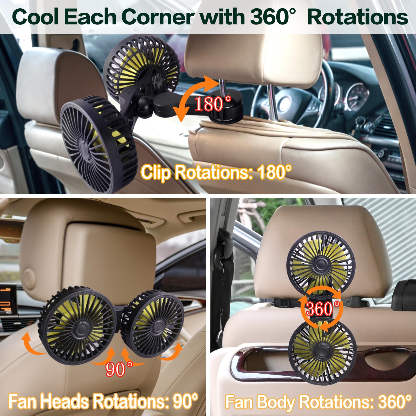 Dual Head USB Car Backseat Fan for Kids - Keep Cool on Road Trips