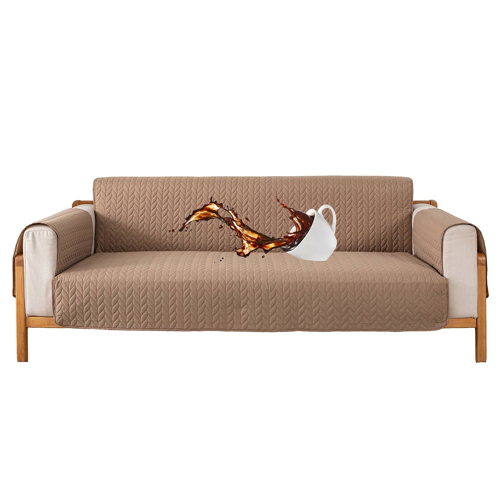 HUOLEO 100% Waterproof Sofa Cover - Quilted Non-Slip Washable Couch Protector with Elastic Straps for Pets (Cat & Dog) - Brown 2-Seater (116x190cm) - Perfect for Living Room, Family Room & Pet-Friendly Homes
