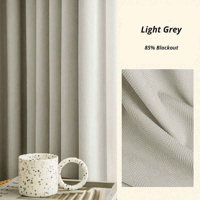 Sophia Plush Herringbone Blackout Curtains for Bedroom - Thermal Insulated Noise Reducing Window Drapes with Custom Sizes, Perfect for Nursery, Living Room & Home Theater