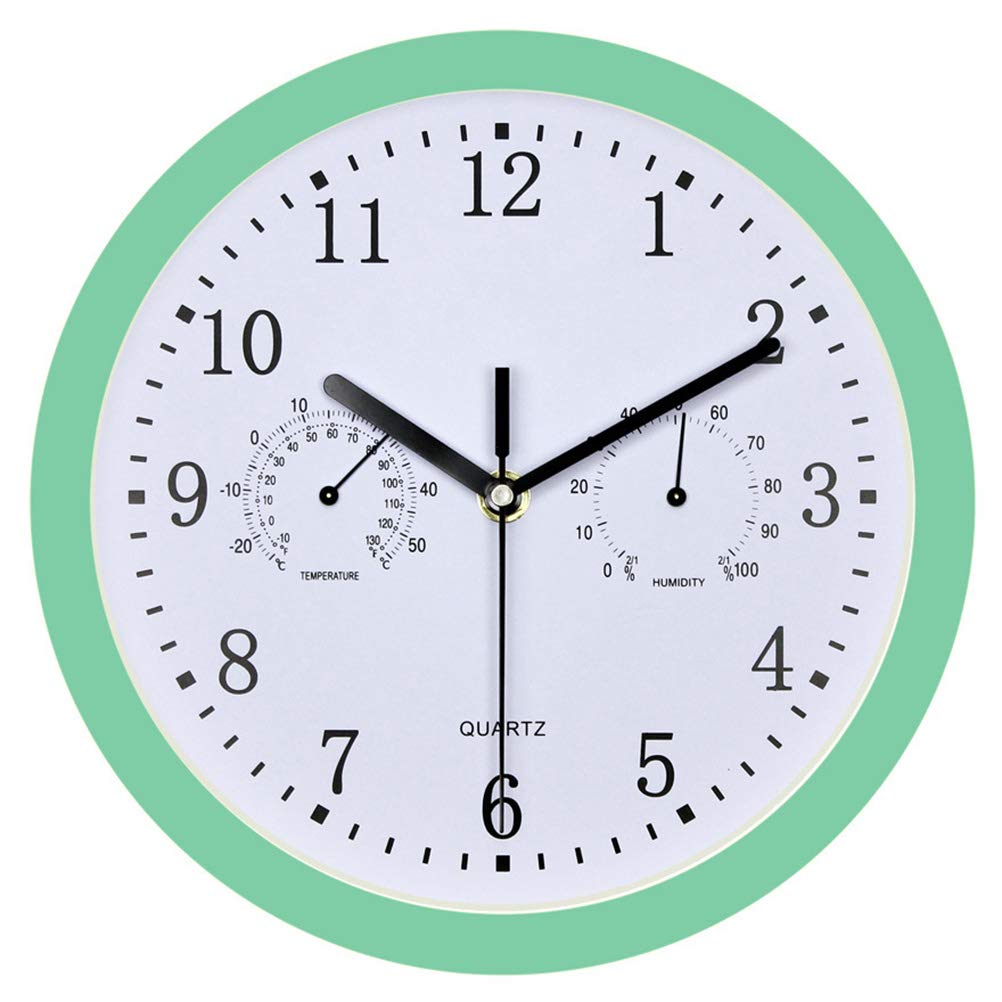 BESPORTBLE Silent Non-Ticking Wall Clock with Hygrometer - Battery Operated Accurate Hanging Clock for Home, Office, Bedroom (Green) - Perfect for Living Room Decor, Kitchen, Classroom & Workspace