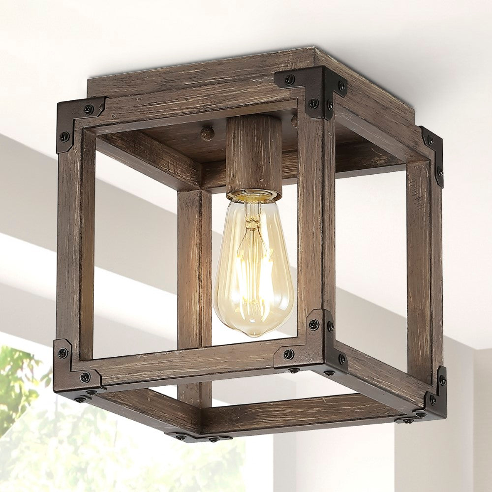 Rustic Farmhouse LED Flush Mount Ceiling Light - Magnolia 8 Iron Design for Kitchen, Dining Room, or Bedroom Lighting