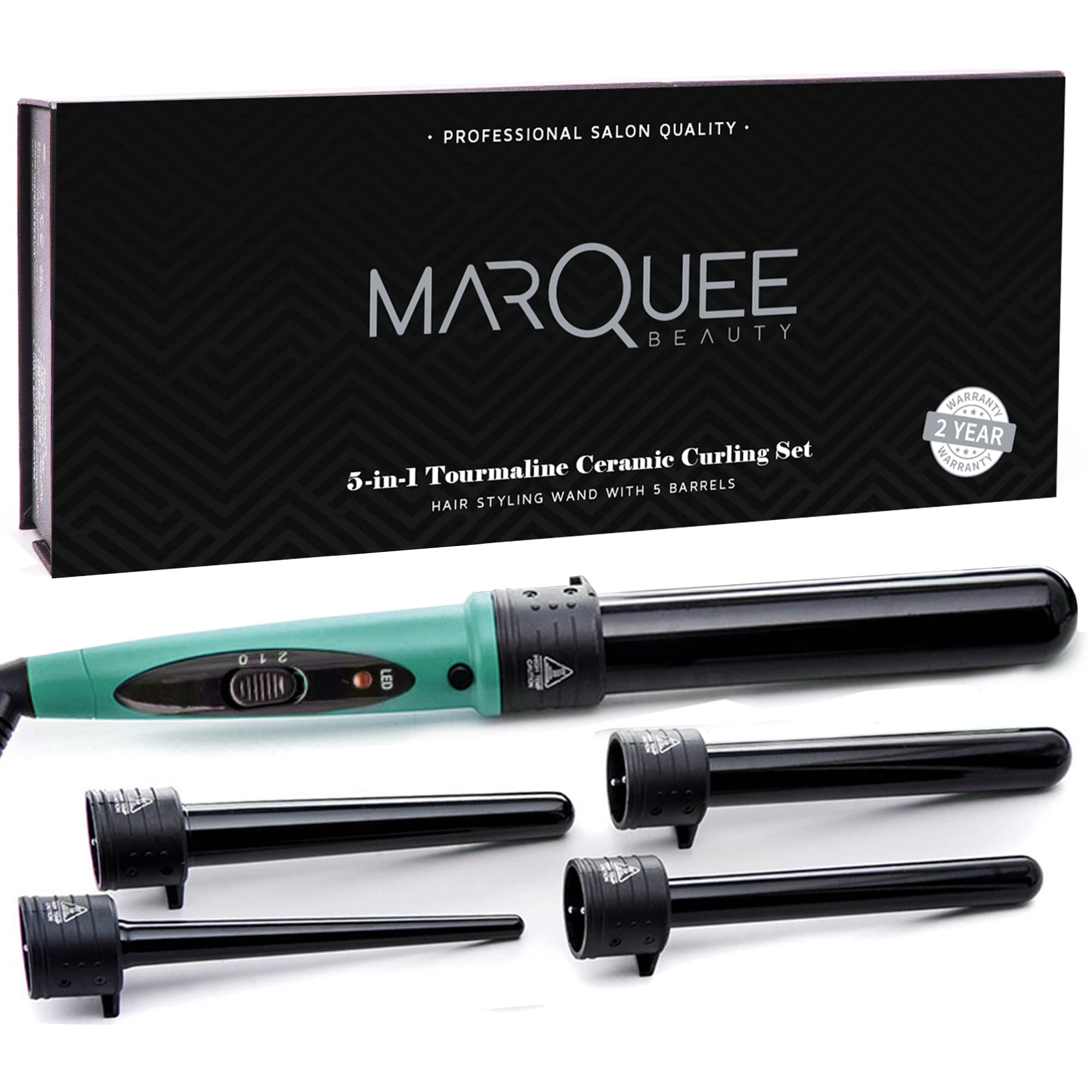Professional 8-Piece Salon Flat & Curling Iron Set with 5 Interchangeable Ceramic Tourmaline Barrels & Heat Protectant Glove (Black) - Perfect for Home Hair Styling, Salon Use & Travel