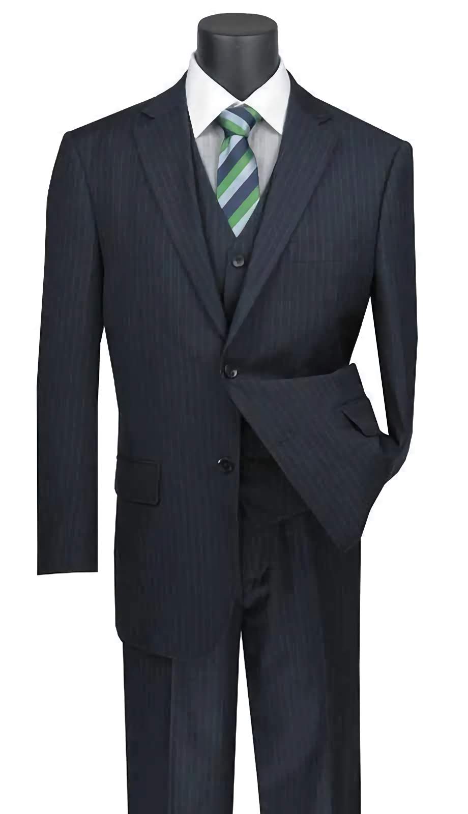 Stylish Navy Stripe 3-Piece Suit | Regular Fit 2-Button Business Suit | Perfect for Office, Weddings & Formal Events