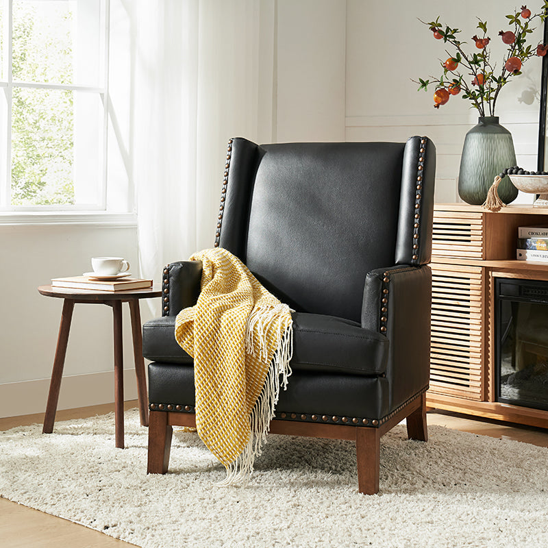 Genuine Leather Mid Century Modern Accent Chair - Rosa Design for Living Room, Office & Lounge - Stylish & Comfortable Seating