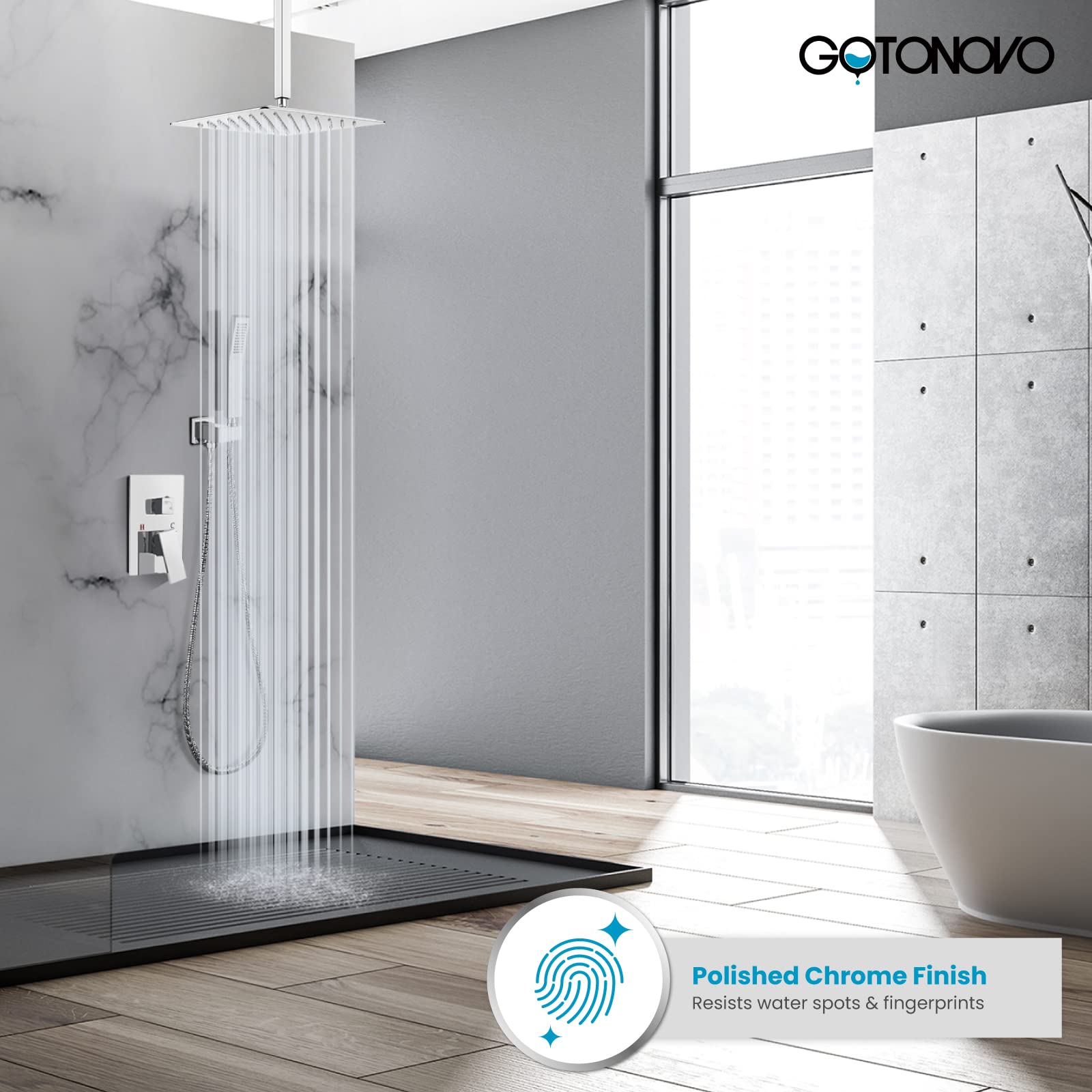 Luxury 10 Inch Rain Shower Combo Set - Ceiling Mount High Pressure Shower Head with Handheld Spray, Polished Chrome Shower Mixer Faucet & Rough-in Valve - Perfect for Modern Bathroom & Spa Experience