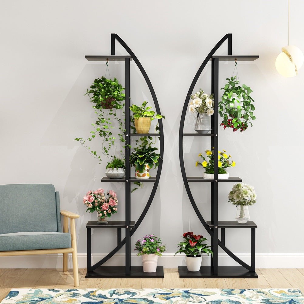 5 Tier Plant Stand Pack of 2 - Multi Layer Bonsai Flower Rack for Indoor Outdoor Garden, Balcony, Patio Decor - Sturdy Metal Shelf for Plants, Flowers, Succulents