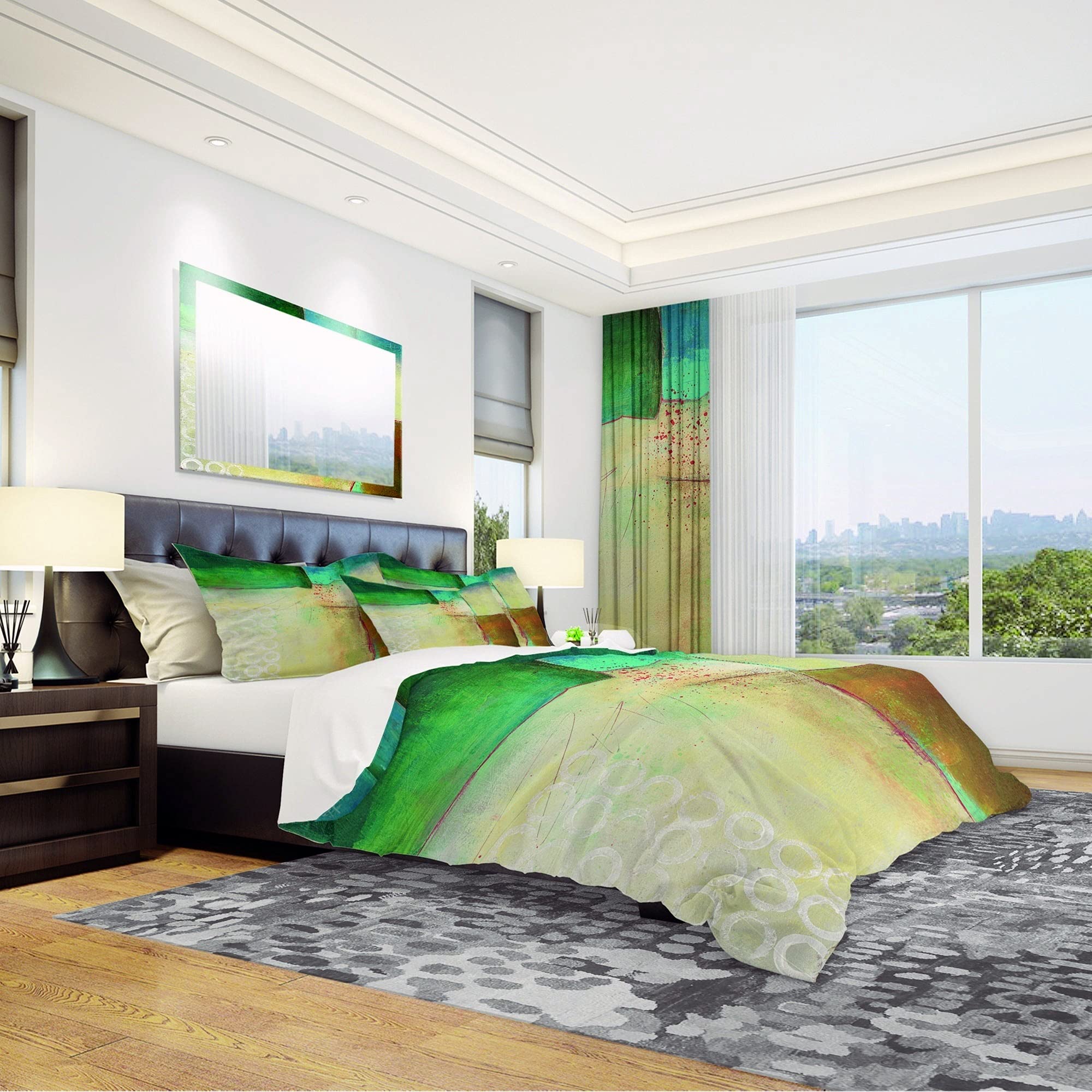 Abstract Blue & Yellow Lake House Duvet Cover Set - King Size for All Seasons | Cozy Bedroom Decor