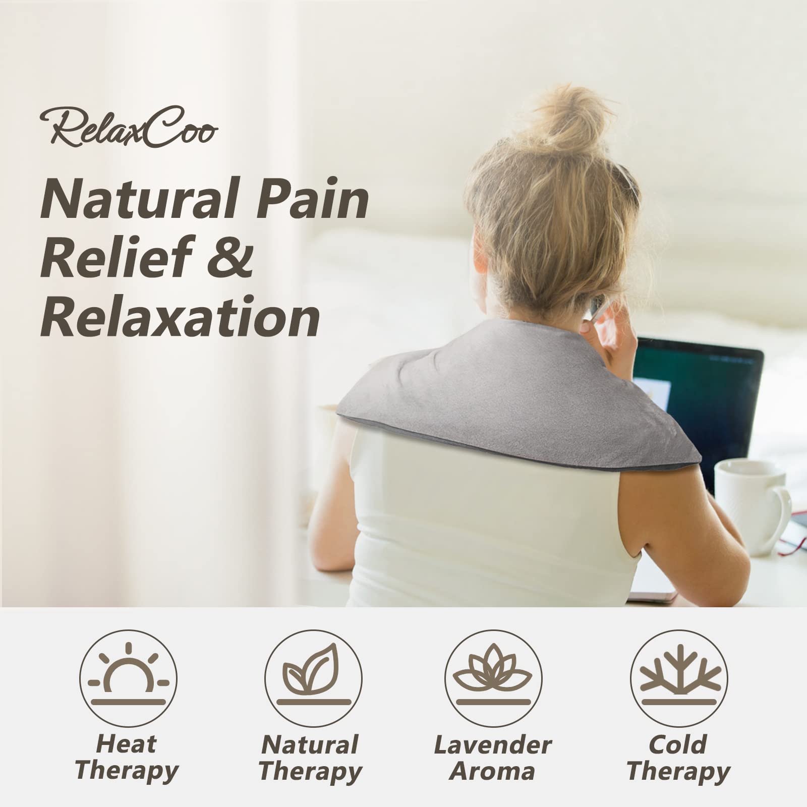Microwave Heating Pad 7x16 Inches - Washable Moist Heat Pad for Neck, Shoulder & Back Pain Relief - Warm Compress Rice Bean Bag Hot Pack for Muscles, Joints & Cramps - Lavender Scented - Perfect for Home, Office & Travel Use
