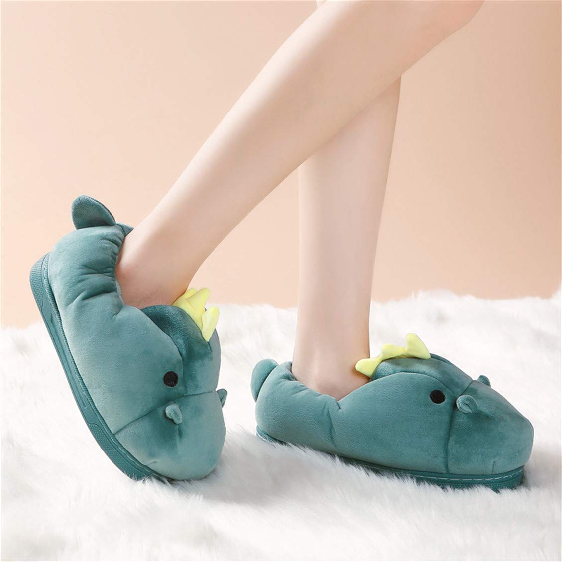 Women's Cotton Dinosaur Slippers - Cozy Plush Animal House Shoes for Indoor Comfort, Cute Pig Design Home Footwear for Relaxing & Lounging