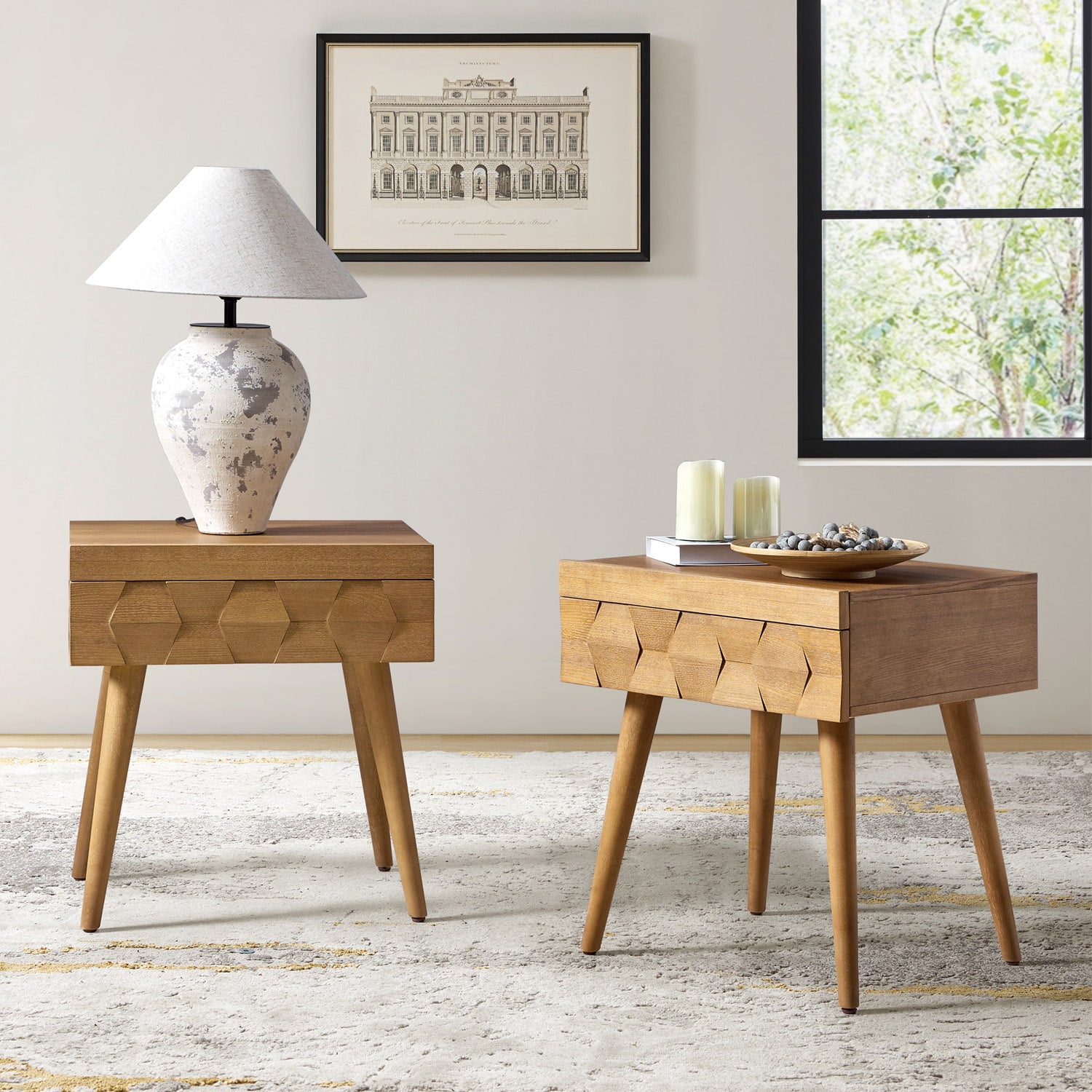Vivian Mid-Century Modern Nightstand with USB Charging Station - Wooden Bedside Table with Drawer & Shelf - Perfect for Bedroom, Living Room, or Guest Room - Fast Charging & Stylish Storage Solution