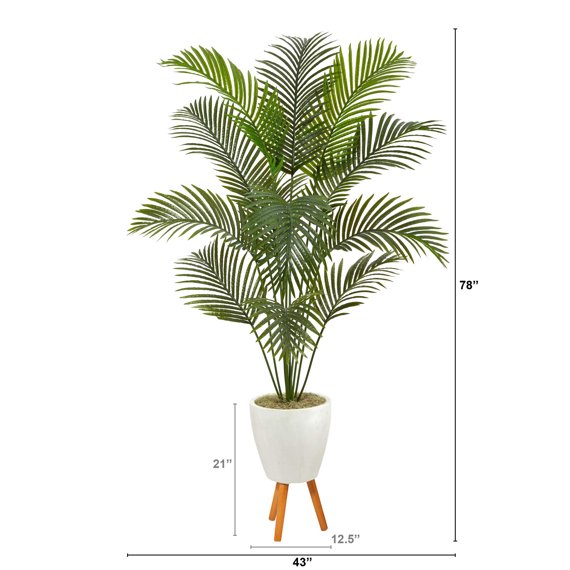 Nearly Natural 6.5ft Artificial Golden Cane Palm Tree with White Planter & Stand - Perfect for Indoor Home Decor, Office Plants, and Tropical Themed Parties