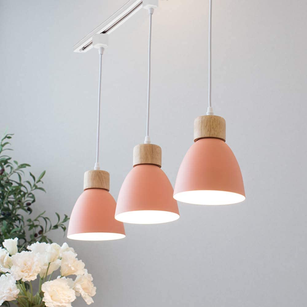 Kiven 3-Lights J-Type Dimmable Track Lighting Fixture with Macaron Aluminum Shade - 24 Inch Pink | Modern Pendant Light for Kitchen, Dining Room & Retail Stores