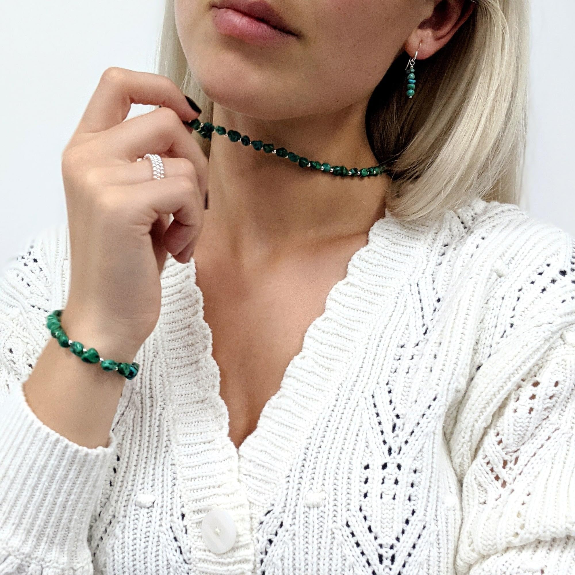 Natural Turquoise Beaded Bracelets for Women - 925 Sterling Silver Adjustable Bracelet with Blue Green Gemstone Beads - Birthstone Jewelry & Friendship Gift (17.5cm + 2cm Extender) - Perfect for Boho Style, Everyday Wear & Special Occasions