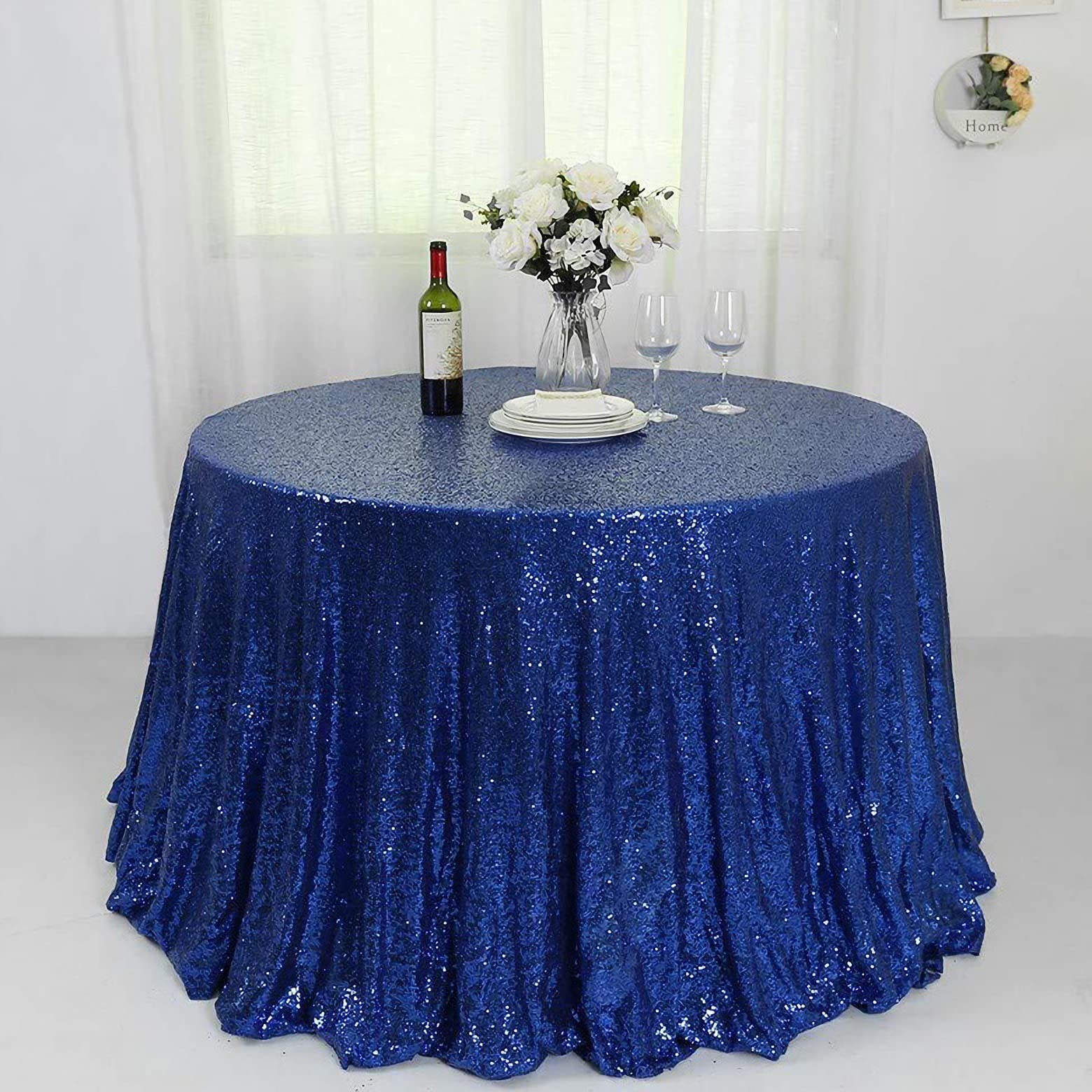 90 Inch Round Navy Blue Sequin Tablecloth - Sparkly Glitter Party Table Cover for Wedding, Birthday, Baby Shower & Holiday Decorations - Perfect for Dining Tables, Banquets, and Special Events