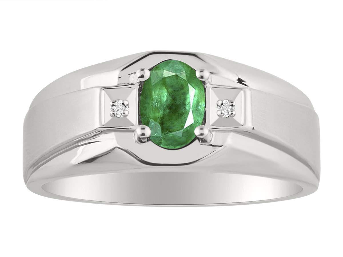 RYLOS Sterling Silver Men's Ring with 7x5mm Oval Gemstone & Genuine Diamond - Classic Birthstone Jewelry for Men (Sizes 8-13) | Perfect for Weddings, Anniversaries & Gifts