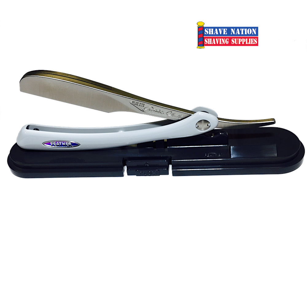 Feather DX Artist Club Folding Razor Pearl - Professional Japanese Straight Razor for Shaving & Grooming - Perfect for Barbershops, Home Use & Travel