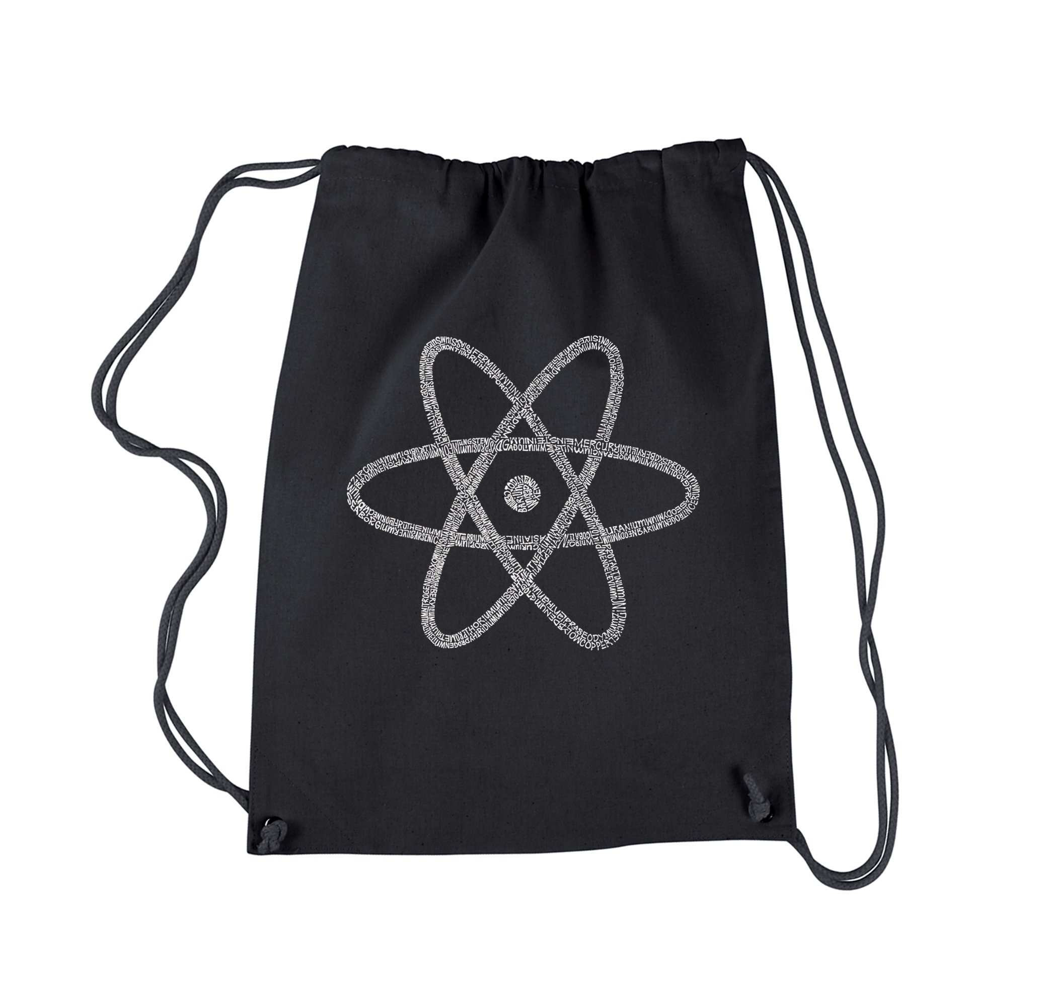 LA POP ART Drawstring Word Art Backpack - Atom Design - Black Backpack for School, Travel & Daily Use
