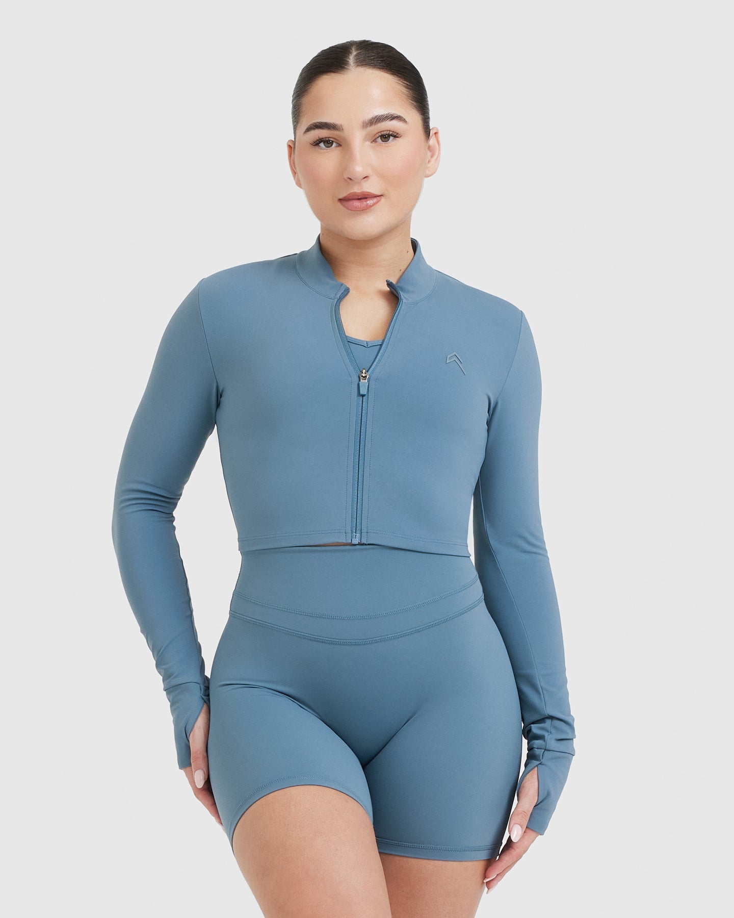 Moonstone Blue Lightweight Crop Jacket for Women - Stylish & Comfortable Outerwear for Spring & Fall Fashion