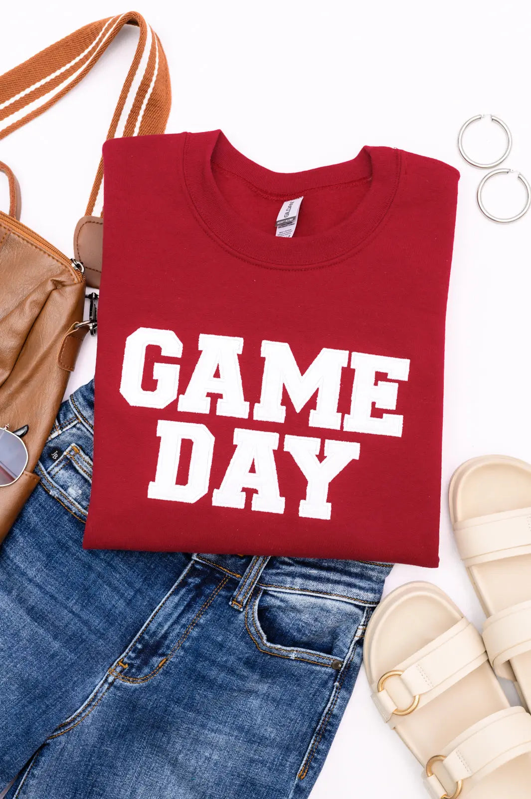PREORDER: Embroidered Glitter Game Day Sweatshirt - Crimson & White | Perfect for Football Tailgates, College Parties & Sports Fan Apparel