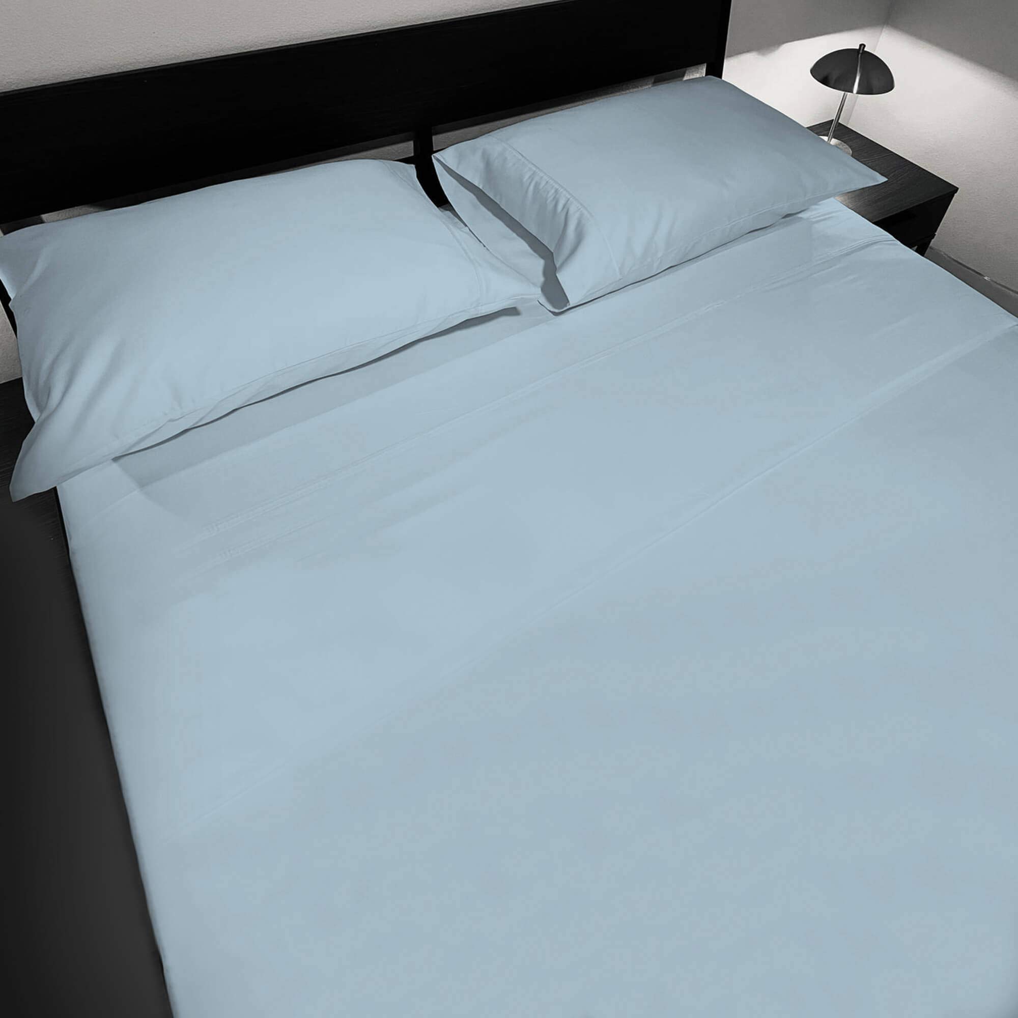 Combed Cotton Cal King Sheets Set - 4PC, 200 Thread Count, Baby Blue for Deep Pocket Mattress | Luxury Bedding for Home & Hotel Use