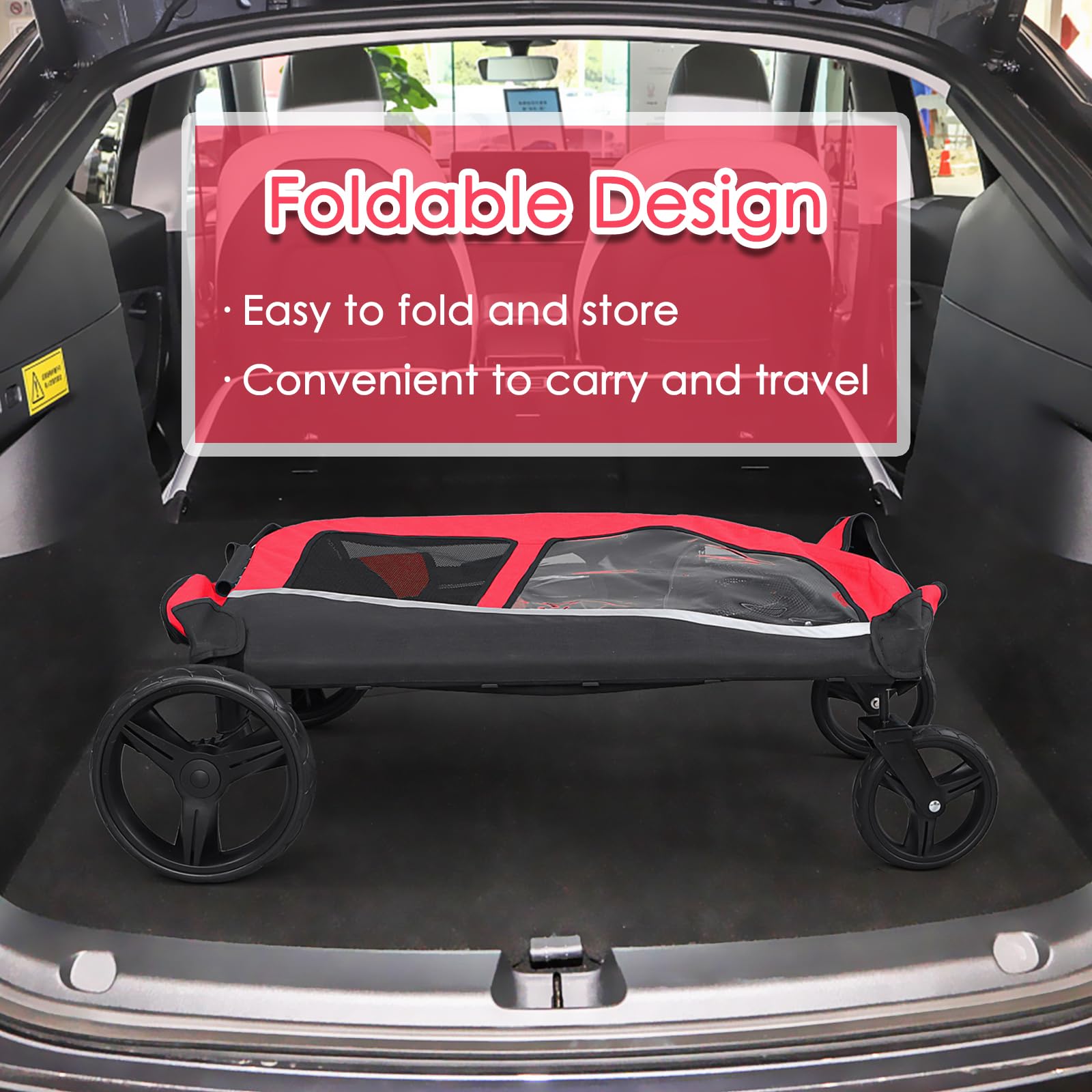 Extra Large Dog Stroller for 2 Dogs - Heavy Duty Pet Wagon & Carriage up to 160 lbs, Foldable Design with Adjustable Handle & Storage Pocket (Red) - Perfect for Walking, Shopping & Outdoor Adventures with Your Pets