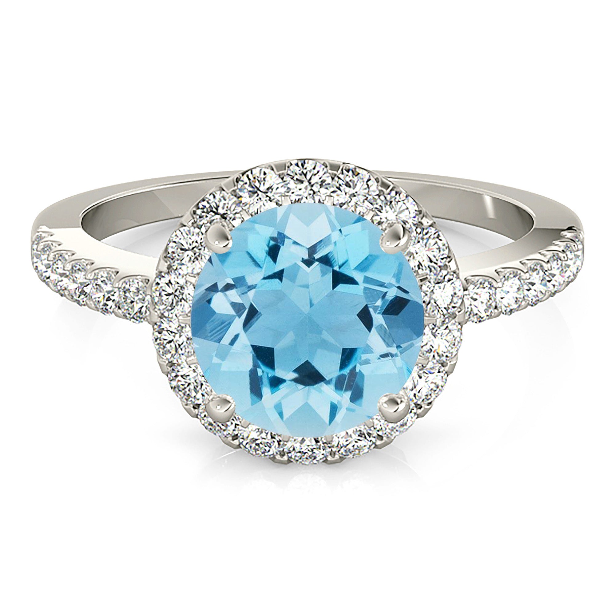 2.00 Carat Genuine Aquamarine Halo Ring - March Birthstone Jewelry for Women, Elegant Engagement & Anniversary Gift, Perfect for Weddings & Special Occasions