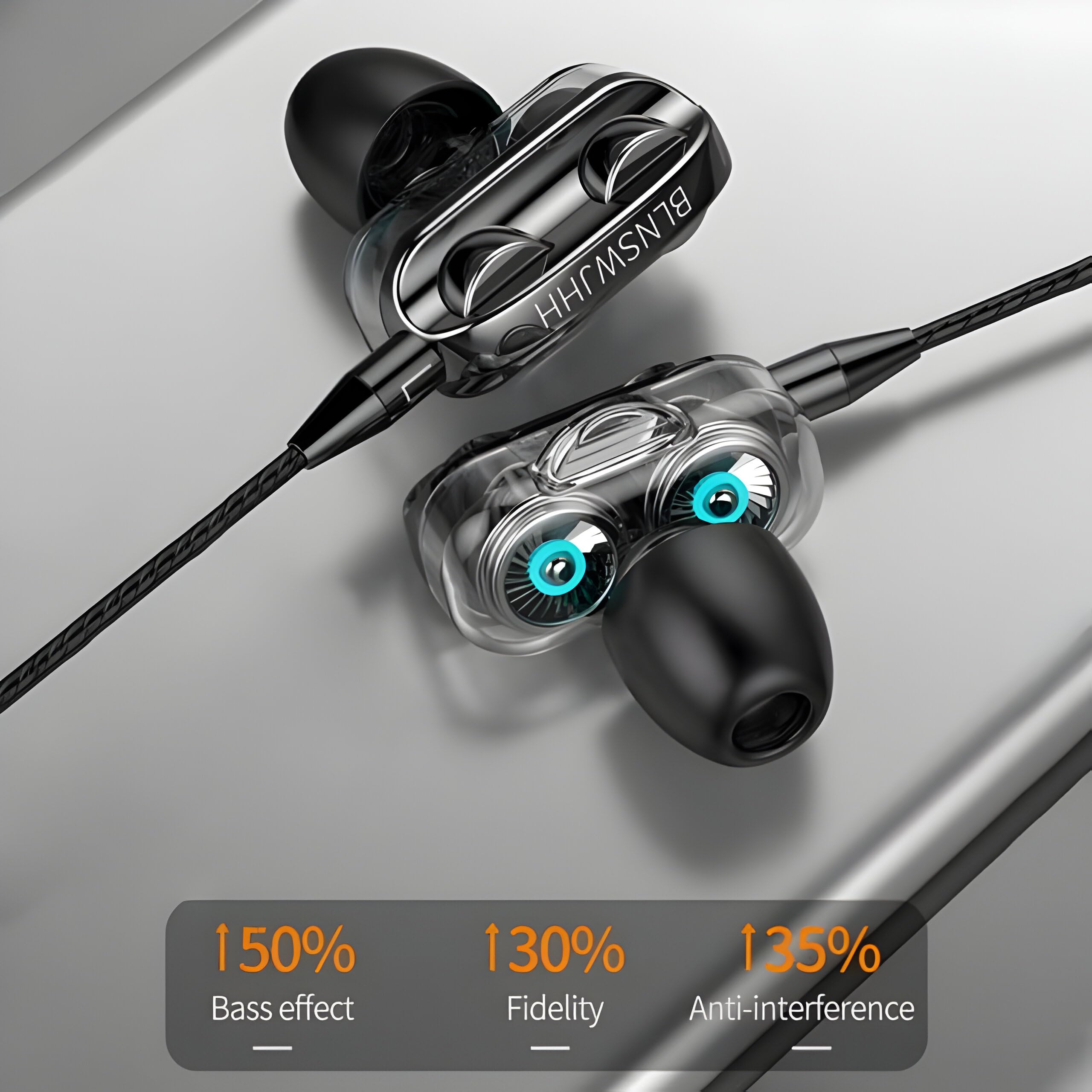 Premium Wired Earphones with Built-in Mic - Stereo Sound & Noise Canceling Headphones for Running, Gym, Sports - Comfortable for Cooking & Daily Use (A4-Black)