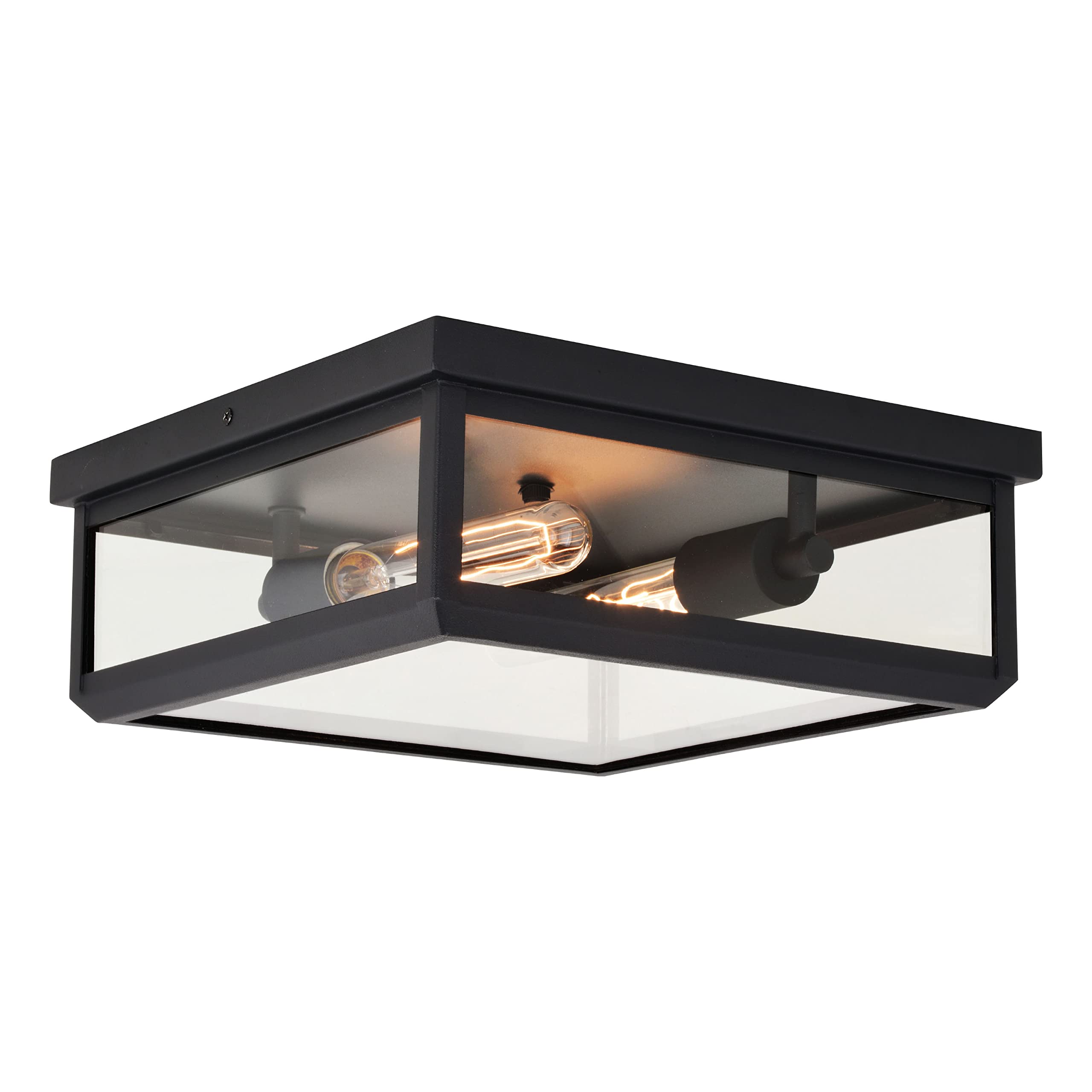 VAXCEL Kinzie Black Outdoor Square Flush Mount Ceiling Light with Clear Glass - Weatherproof Porch Lighting for Patio, Garage & Entryway