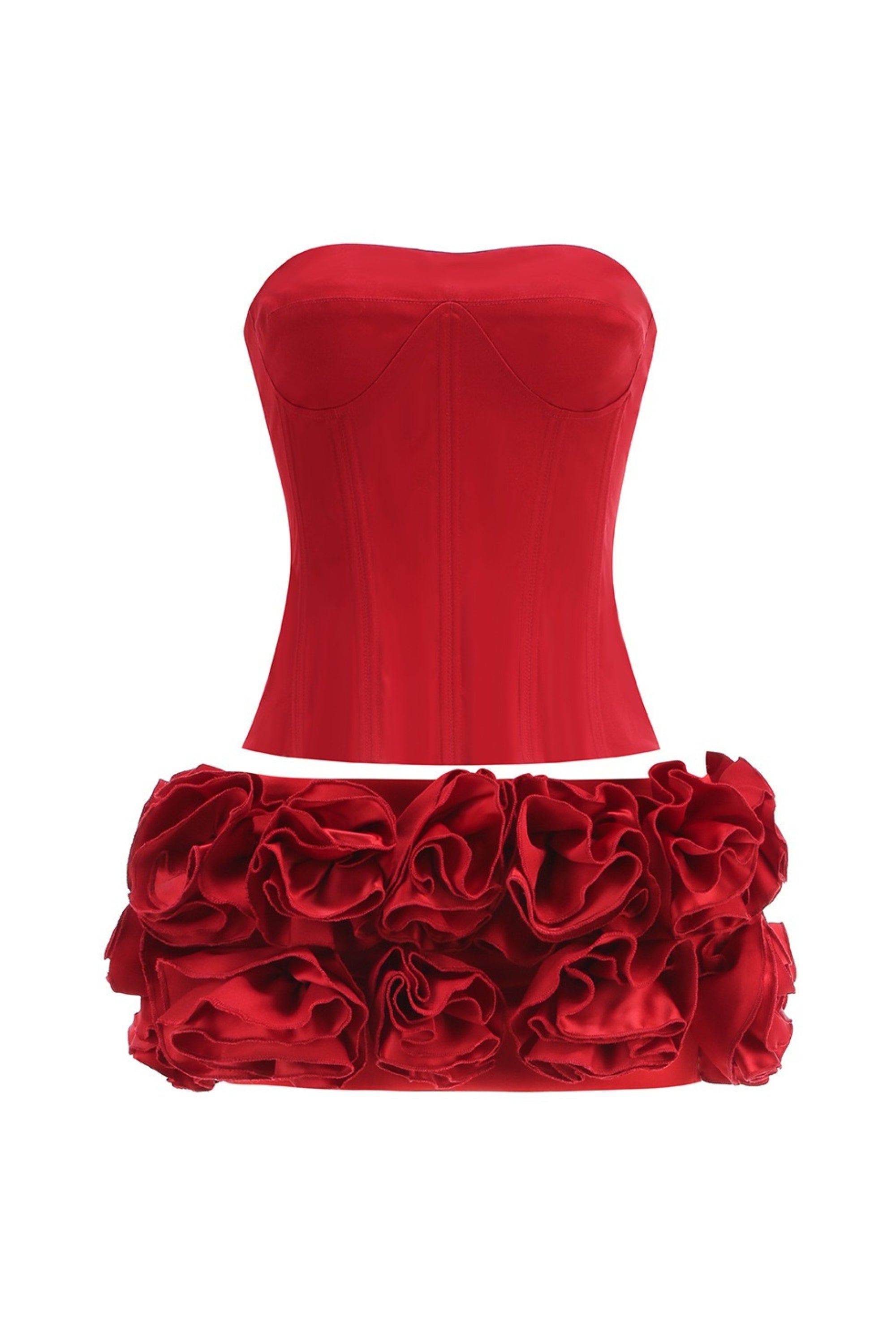Elegant Red Corset Two-Piece Set with Floral Design - Perfect for Date Night, Parties & Special Occasions