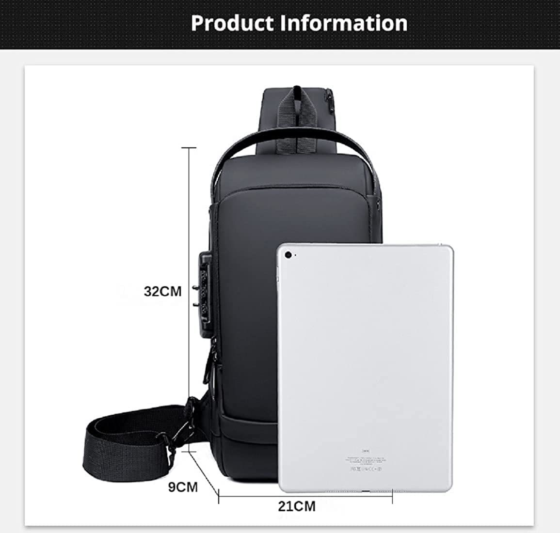 Anti-Theft Waterproof Crossbody Sling Bag with USB Charging Port & Password Lock - Secure Travel Shoulder Bag for Hiking, Camping, Biking & Daily Commute - Durable Chest Pack for Men & Women (1PC)