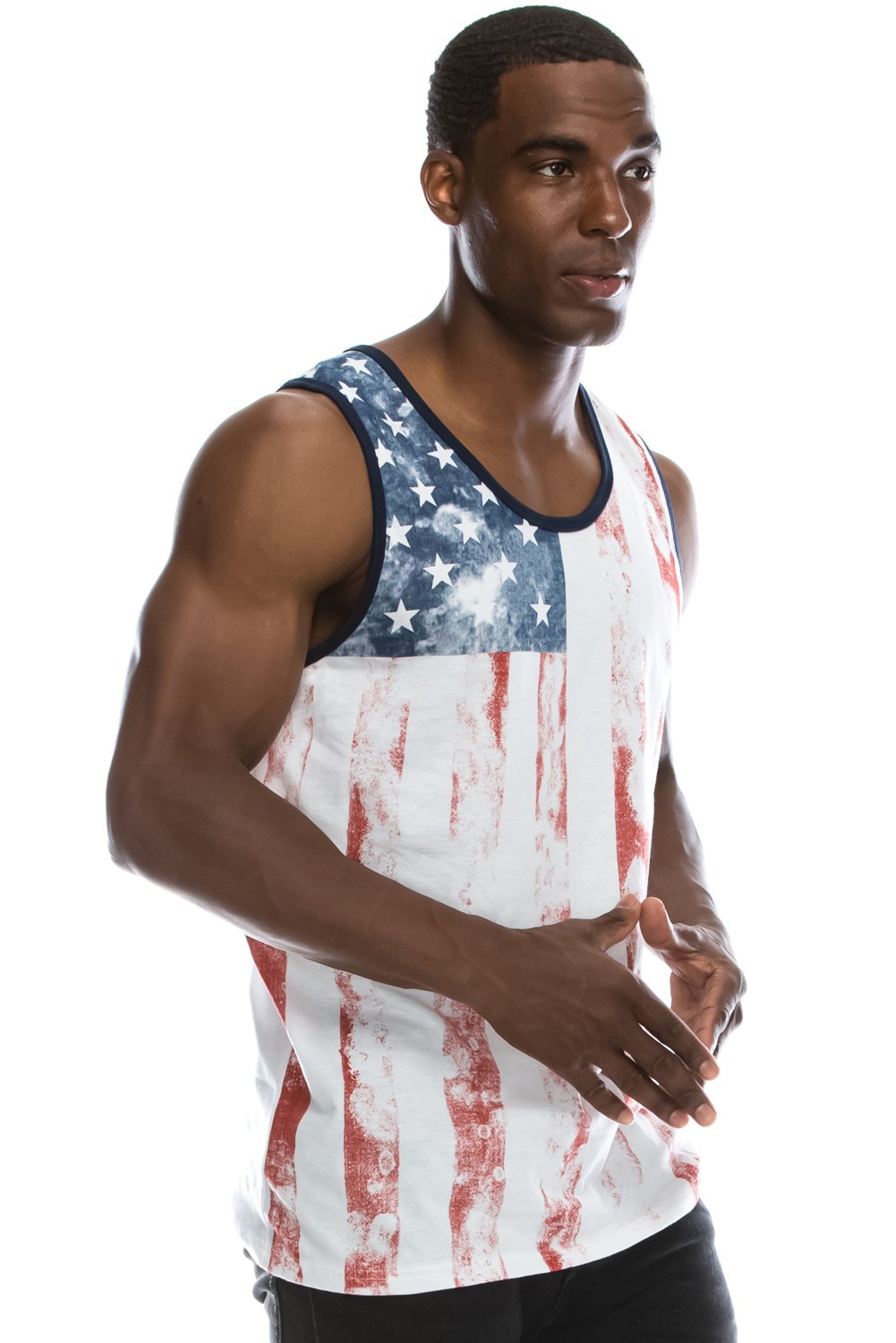 JC DISTRO Men's Hipster Hip Hop Muscle Tank Top - American USA Flag Print White Sleeveless Shirt for Gym, Streetwear & Summer Outfits