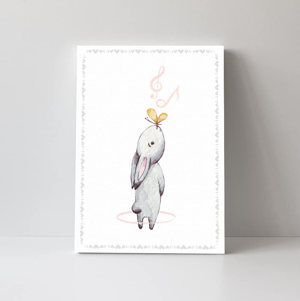Cute Bunny Wall Art for Nursery or Playroom - Baby Girl Nursery Decor - Canvas Wall Art for Toddler & Newborn - Perfect Baptism Gift, Baby Shower Present & New Mom Gift - Adorable Wall Decor for Kids Room & Play Area