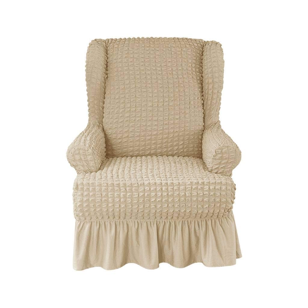1-Piece Soft Wingback Chair Cover with Elegant Ruffle Skirt - Washable, High Elastic Slipcover, Durable Furniture Protector in Shallow Khaki - Perfect for Living Room, Bedroom, and Office Decor