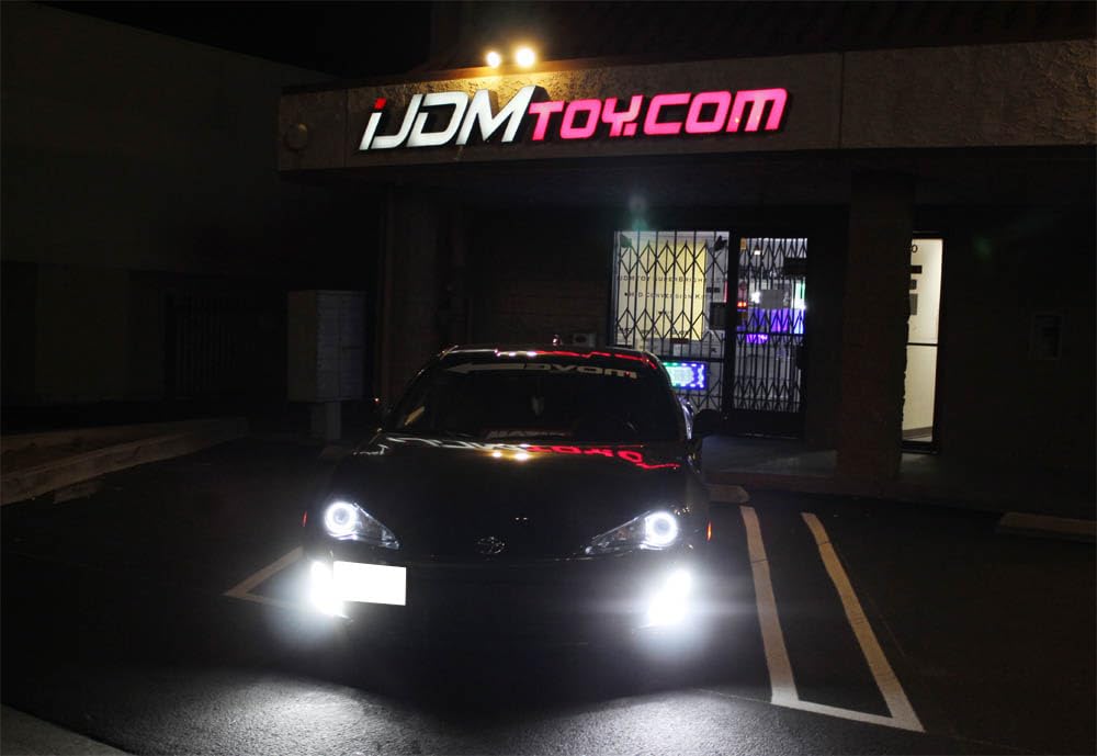 iJDMTOY Xenon White LED Projector Fog Lights for 2013-2016 Scion FR-S with 40-SMD LED Halo Ring Parking Lights - Complete Kit (2 Projector Fog Lamps, Brackets, Bezels & Relay Harness) - Perfect for Night Driving & Off-Road Adventures