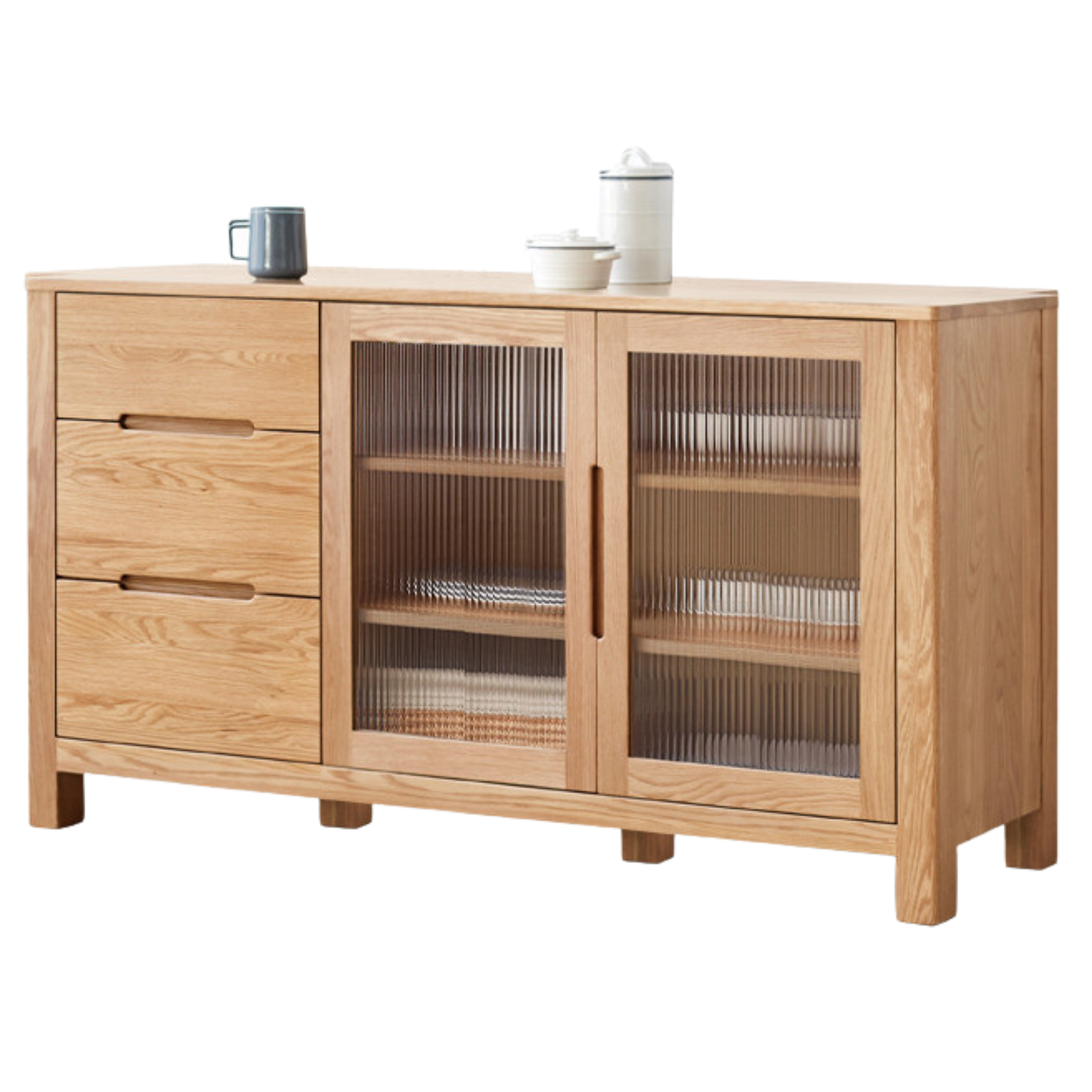 Solid Oak Wood Sideboard Buffet Cabinet - Rustic Farmhouse Dining Room Storage Furniture for Home Decor & Entertaining