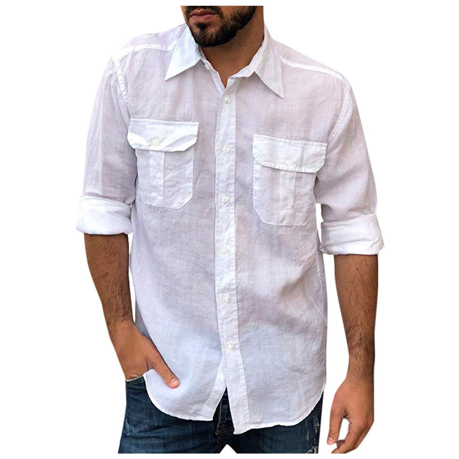 OIOLOY Men's Comfortable Long Sleeve Casual Shirt - Breathable Polyester Button Down Shirt for Summer, Office & Outdoor Activities | Solid Color Short Sleeve Blouse for Daily Wear, Dating & Travel